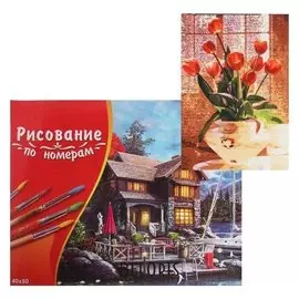 Картина по номерам 40×50 см в коробке «Тюльпаны в прозрачной вазе»