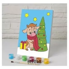 Картина по номерам «Бычок у ёлочки» 21х15 см