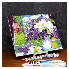 Картина по номерам на холсте с подрамником «Сирень на окне» 40×50 см