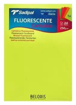 Картон цветной флуоресцентный, 210 х 297 мм, Sadipal, набор 5 листов,*5 цветов, 250 г/м2