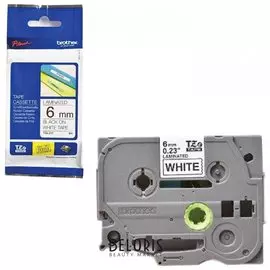 Картридж для принтеров этикеток Brother Tze-211, 6 мм х 8 м, чёрный шрифт, белый фон, ламинированная