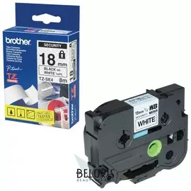 Картридж для принтеров этикеток Brother Tze-se4, 18 мм х 8 м, чёрный шрифт, белый фон, ламинирование, пломбировка