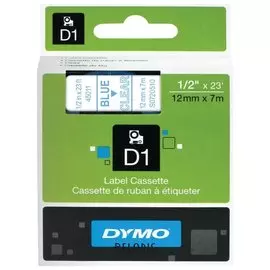 Картридж для принтеров этикеток Dymo D1, 12 мм х 7 м, лента пластиковая, голубой шрифт, прозрачный фон
