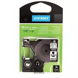 Картридж для принтеров этикеток Dymo D1, 12 мм х 5,5 м, лента полиэстерная, чёрный шрифт, белый фон