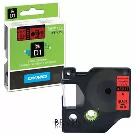 Картридж для принтеров этикеток Dymo D1, 9 мм х 7 м, лента пластиковая, чёрный шрифт, красный фон