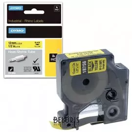 Картридж для принтеров этикеток Dymo Rhino, 12 мм х 1,5 м, термоусадочная трубка, черный шрифт, желтая трубка