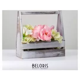 Кашпо деревянное 30×14×30 см, двухреечное прямое, состаренный