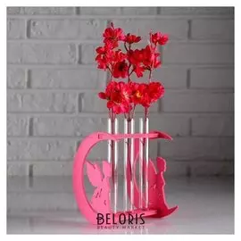 Кашпо деревянное с 3 колбами "Месяц", розовый дарим красиво