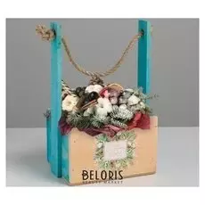 Кашпо деревянное с ручкой из веревки "Ботаника" 15 × 8 × 8 см