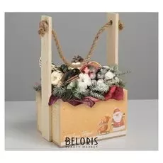 Кашпо деревянное с ручкой из веревки "Дед мороз" 15 × 8 × 8 см