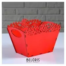 Кашпо деревянное "Весна ранняя", красный, 18×13×13 см