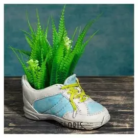 Кашпо фигурное "Кроссовок" сине-белое, 16,4*8*10см