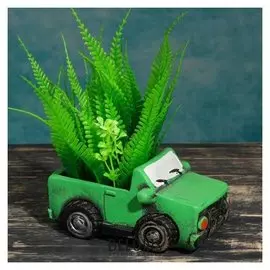 Кашпо фигурное"Машинка" зеленое, 14*6,5*7см