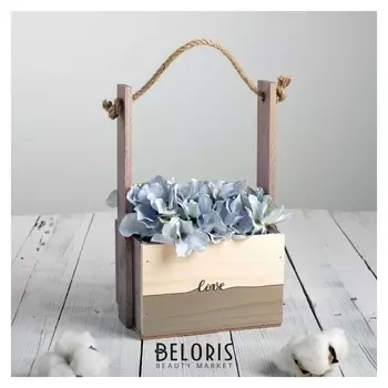 Кашпо флористическое с ручкой из верёвки «Love» морилка, 15 х 12 х 8,5 / 25 см