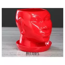 Кашпо "Голова африканки" глазурь, 1,4 л, красный
