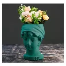 Кашпо керамическое "Голова девушки", бирюзовое 21*18см