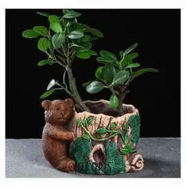 Кашпо керамическое "Медведь у пенька" 15*11*10см