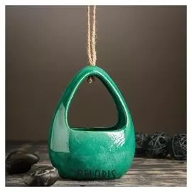Кашпо керамическое подвесное "Корзинка" зеленое 13*11*18 см