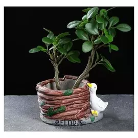 Кашпо керамическое "Утенок у бочонка" 14*8*10см