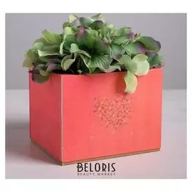 Кашпо квадрат одиночное без ручки «С любовью» 12,5 х 10,5 х 9,5 см