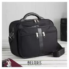 Кейс мужской на молнии, 3 отдела, 2 наружных кармана, длинный ремень, цвет чёрный