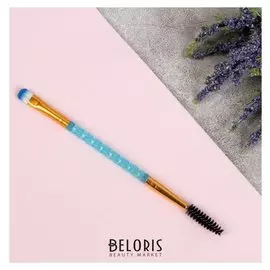 Кисть для макияжа «Хрусталь», двусторонняя, с щёточкой, цвет голубой