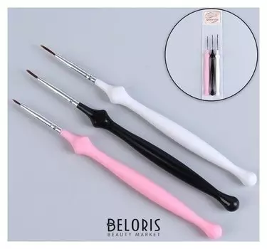 Кисти для дизайна ногтей «Волос», 3 шт, 16,5 см, цвет белый/розовый/чёрный