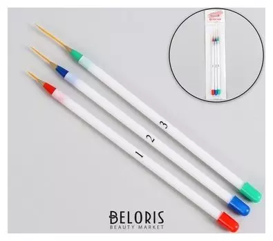 Кисти для дизайна ногтей «Волос», 3 шт, 18 см, цвет белый