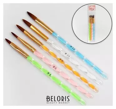 Кисти для наращивания и дизайна ногтей «Лепестки», 5 шт, 17 см, №4/6/8/10/12