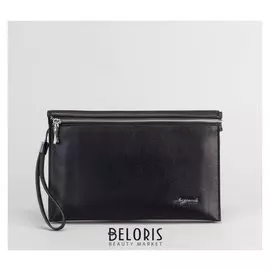 Клатч мужской, 3 отдела на молнии, с хлястиком, с ручкой, цвет чёрный