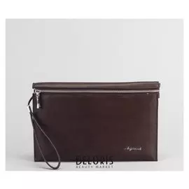 Клатч мужской, 3 отдела на молнии, с хлястиком, с ручкой, цвет коричневый