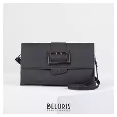 Клатч женский, 3 отдела на молнии, длинный ремень, цвет чёрный