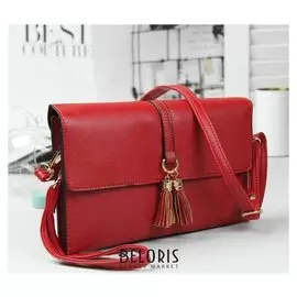 Клатч женский, 3 отдела на молнии, наружный карман, с ручкой, регулируемый ремень, цвет красный