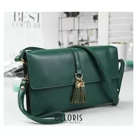 Клатч женский, 3 отдела на молнии, наружный карман, с ручкой, регулируемый ремень, цвет зелёный