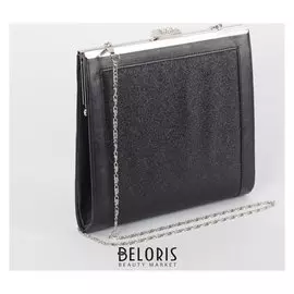 Клатч женский, отдел на фермуаре, длинная цепь, цвет чёрный