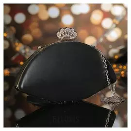 Клатч женский, отдел на фермуаре, длинная цепь, цвет чёрный