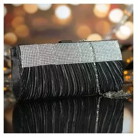 Клатч женский, отдел на фермуаре, длинная цепь, цвет чёрный