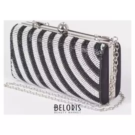 Клатч женский, отдел на фермуаре, длинная цепь, цвет чёрный