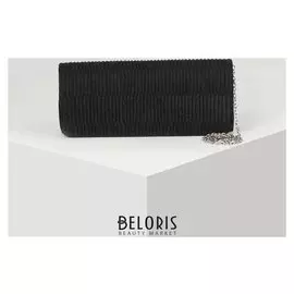 Клатч женский, отдел на клапане, длинная цепь, цвет чёрный