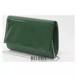 Клатч женский, отдел на клапане, длинная цепь, цвет зелёный