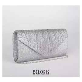 Клатч женский, отдел на клапане, длинная цепь, цвет серебристый