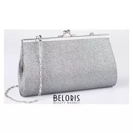 Клатч женский, отдел на клапане, длинная цепь, цвет серебрянный