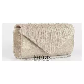 Клатч женский, отдел на клапане, длинная цепь, цвет золотой