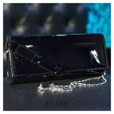 Клатч женский, отдел на магните, длинная цепь, цвет чёрный