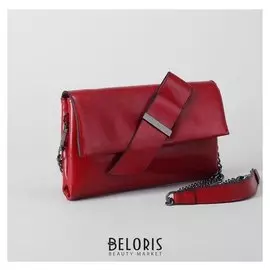 Клатч женский, отдел на молнии, наружный карман, длинный ремень, цвет красный