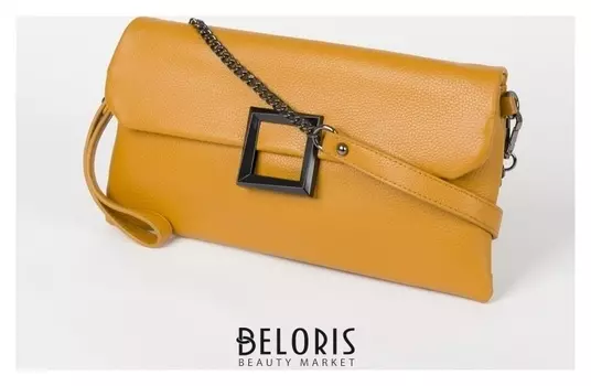Клатч женский, отдел на молнии, наружный карман, с ручкой, длинная цепь, цвет жёлтый