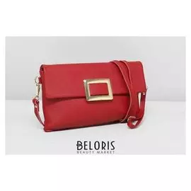 Клатч женский, отдел на молнии, наружный карман, длинный ремень, цвет красный