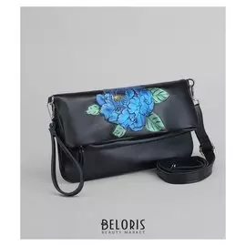 Клатч женский, отдел с перегородкой, 2 наружных кармана, с ручкой, длинный ремень, цвет чёрный