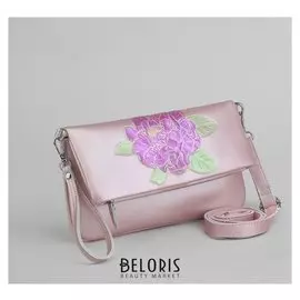 Клатч женский, отдел с перегородкой, 2 наружных кармана, с ручкой, длинный ремень, цвет розовый перламутровый