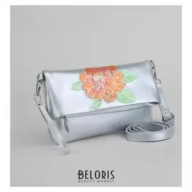 Клатч женский, отдел с перегородкой, 2 наружных кармана, с ручкой, длинный ремень, цвет серебристый